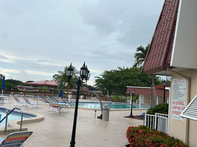 view of swimming pool featuring a patio