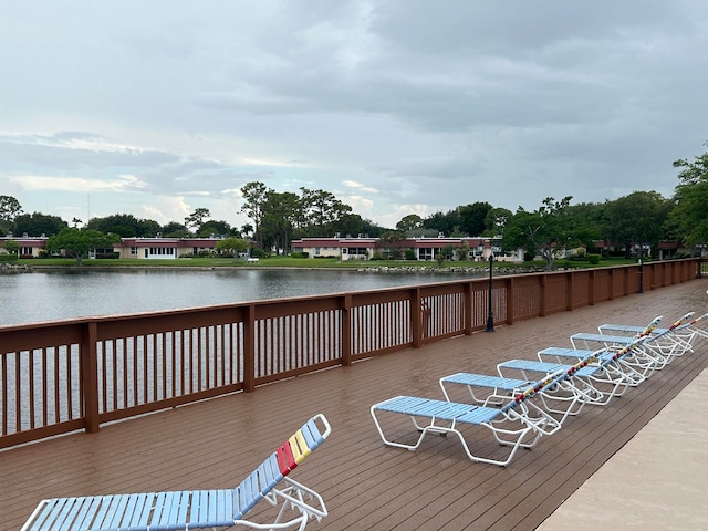 view of dock with a deck with water view