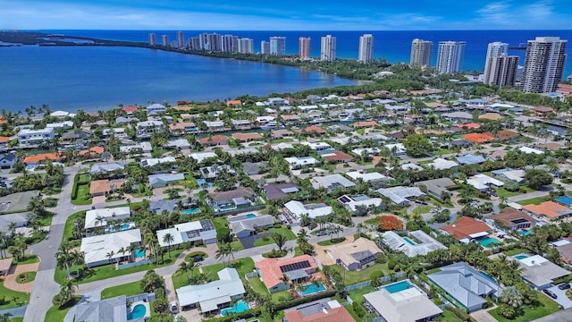 aerial view with a water view