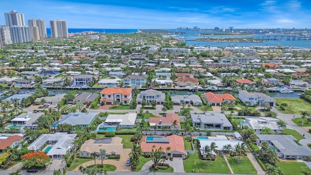 aerial view with a water view