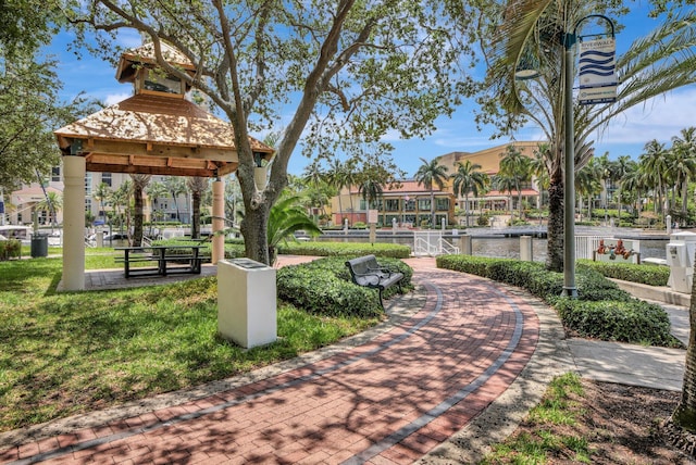 view of nearby features featuring a lawn and a gazebo