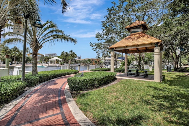 view of nearby features featuring a gazebo and a yard