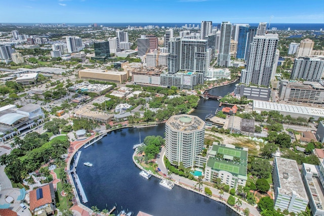 aerial view with a water view