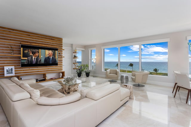 living room with a water view