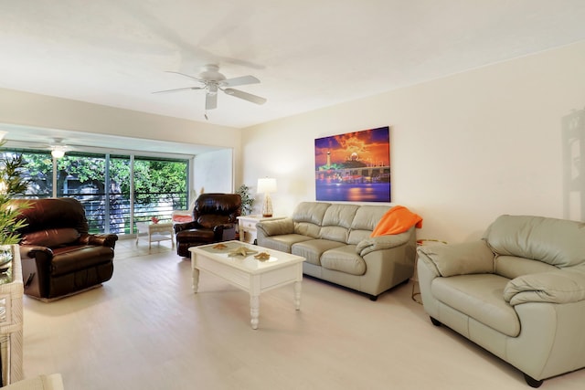 living room with ceiling fan