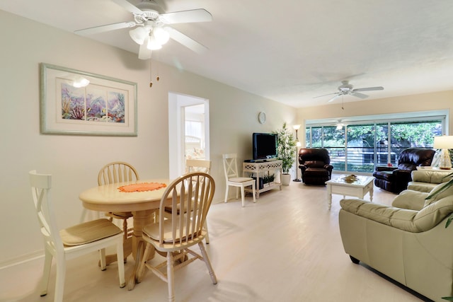 dining room with ceiling fan