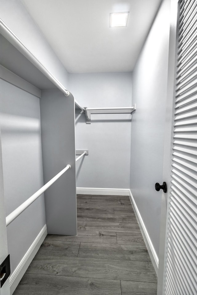 walk in closet featuring dark wood-type flooring