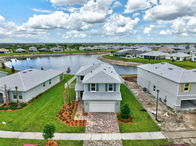 aerial view with a water view