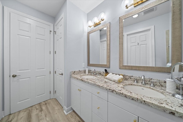 bathroom featuring wood-type flooring and vanity