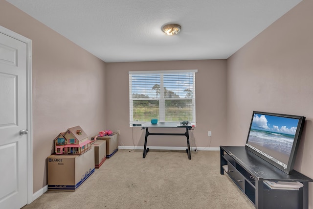 recreation room with light carpet