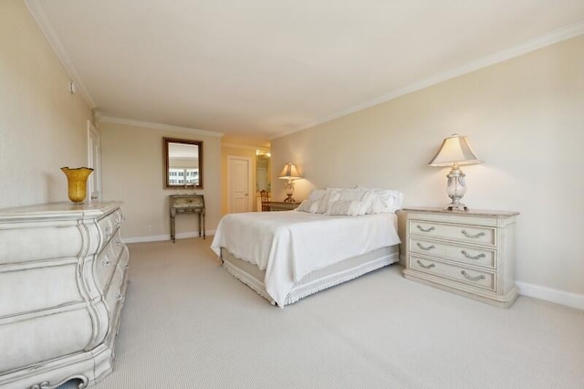 carpeted bedroom featuring crown molding