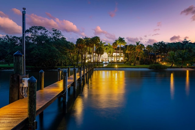 view of dock with a water view