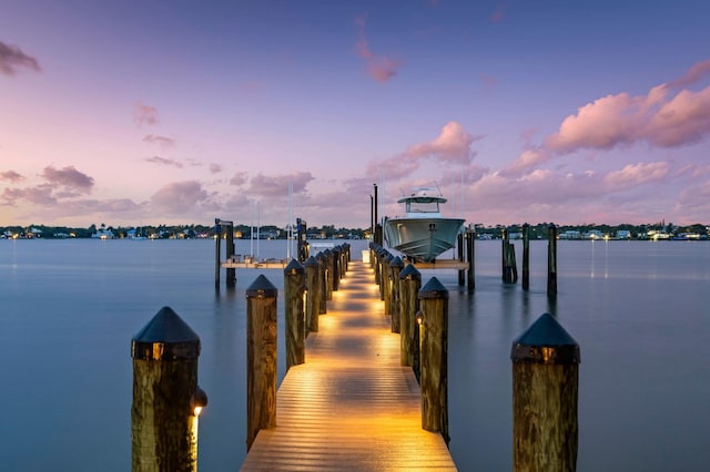 view of dock with a water view