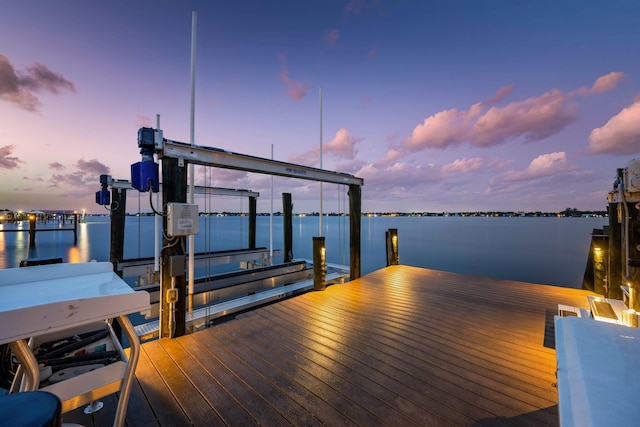 view of dock with a water view