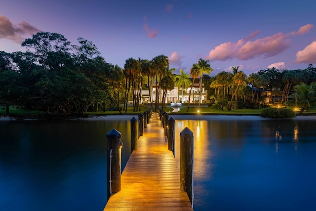 view of dock with a water view