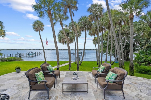 view of patio / terrace with a water view