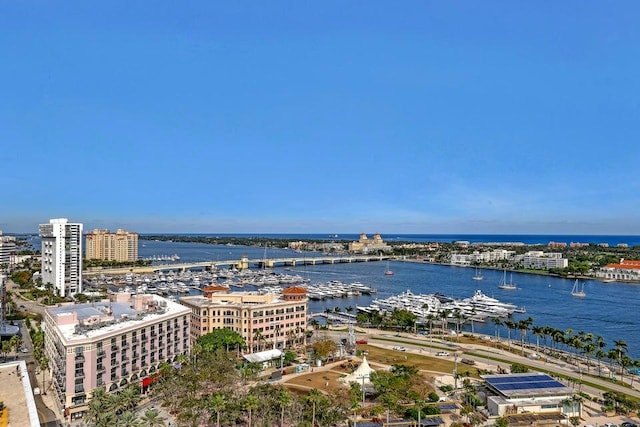 bird's eye view featuring a water view