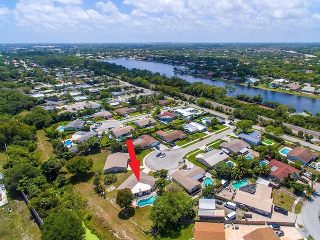 bird's eye view featuring a water view