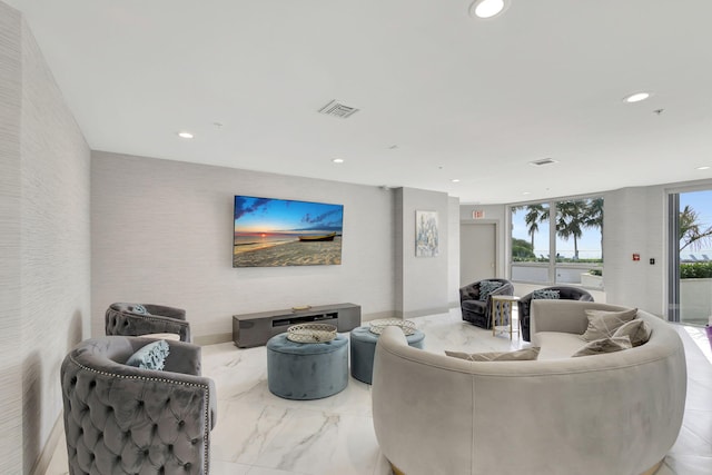 living room with expansive windows