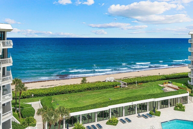 view of water feature featuring a beach view