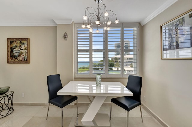 dining space featuring crown molding and an inviting chandelier