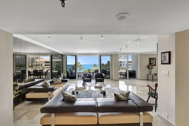 living room with expansive windows