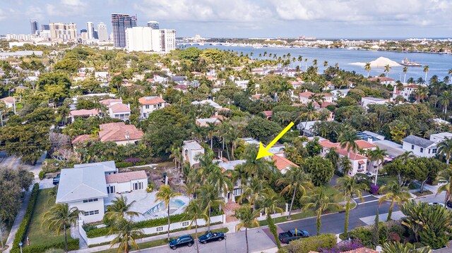 aerial view with a water view