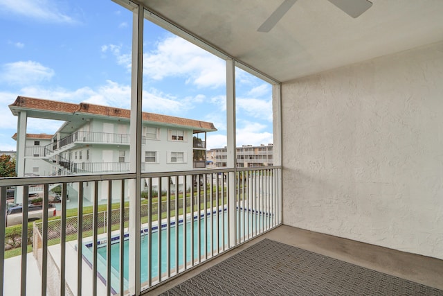 balcony with ceiling fan