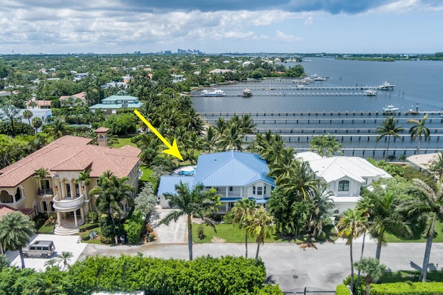 aerial view with a water view