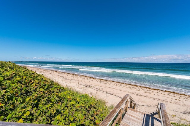 view of water feature featuring a beach view