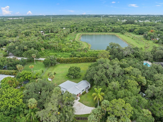 aerial view with a water view