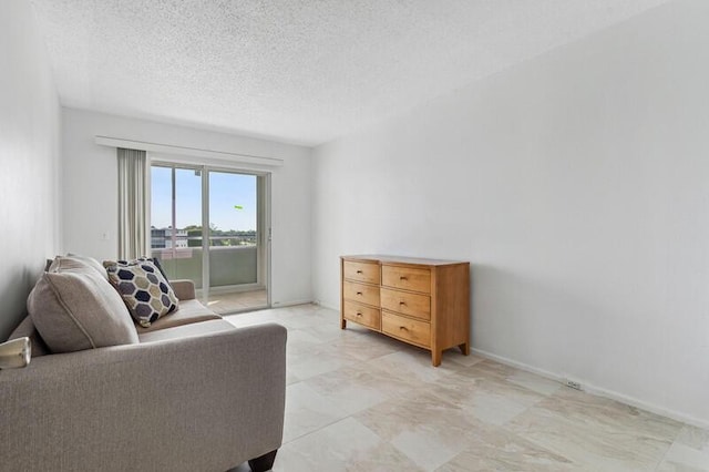 sitting room with a textured ceiling