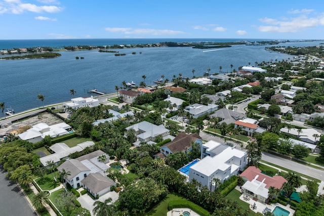 aerial view featuring a water view