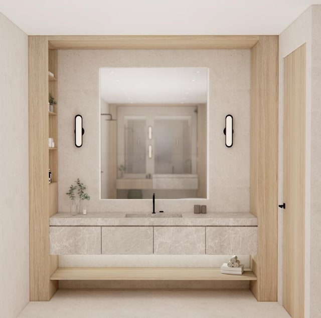 bathroom with built in features and vanity