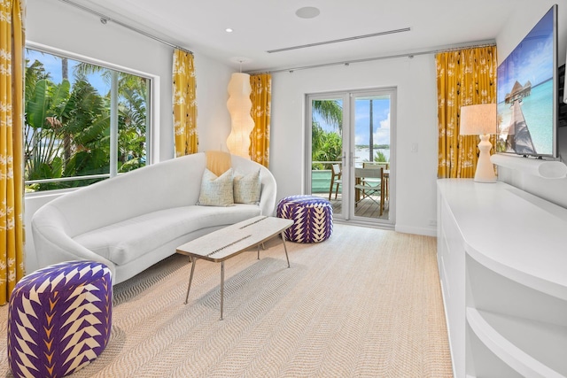 interior space featuring light colored carpet and french doors