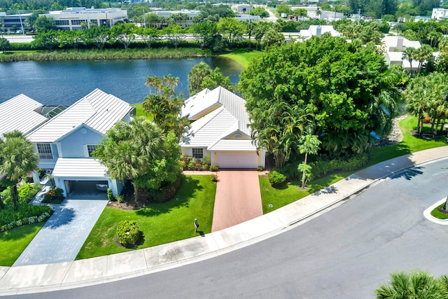 bird's eye view featuring a water view