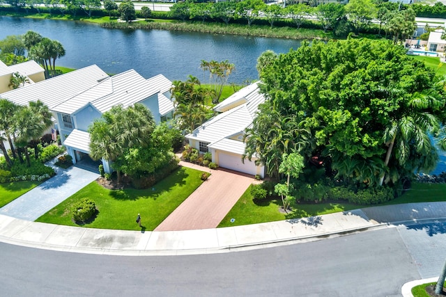 aerial view with a water view