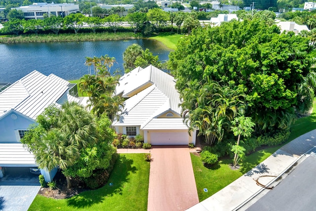 aerial view with a water view