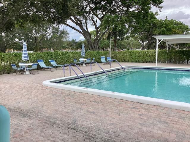 view of swimming pool featuring a patio area