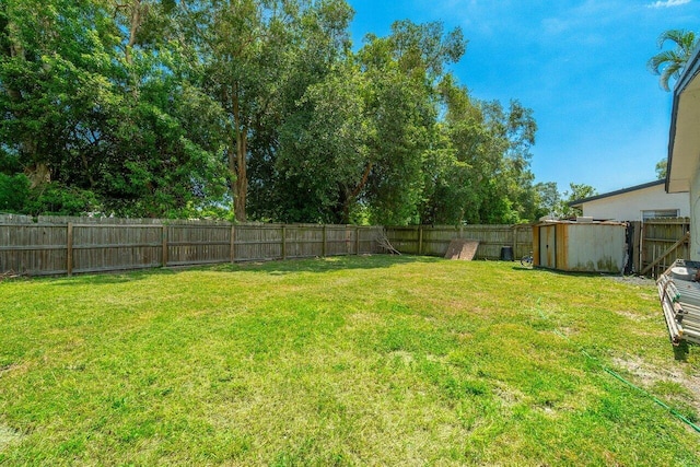 view of yard featuring a storage shed