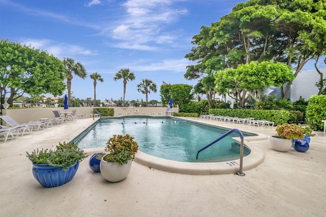 view of swimming pool with a patio