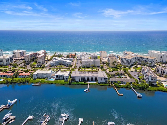 aerial view featuring a water view