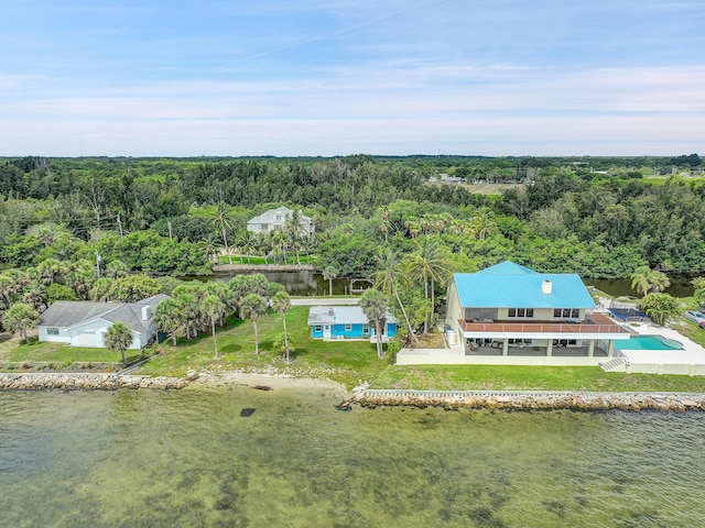 bird's eye view featuring a water view