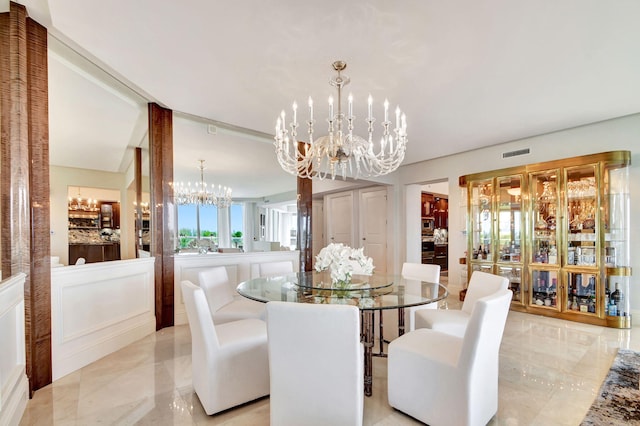 dining room with an inviting chandelier