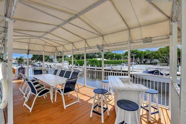 dock area with a water view