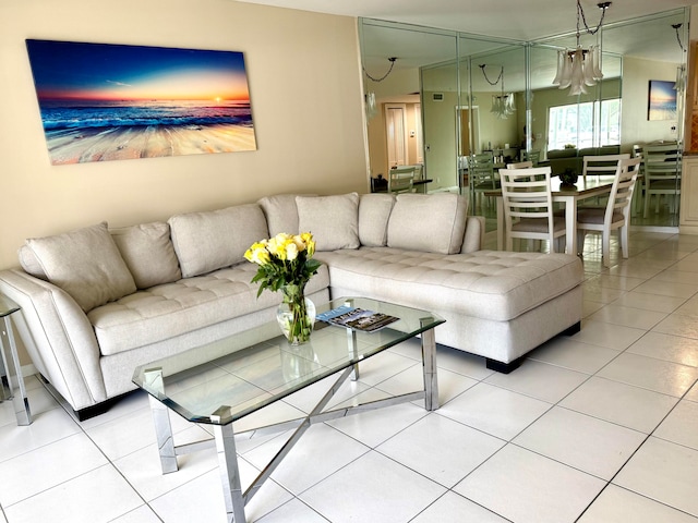 living room with light tile patterned flooring