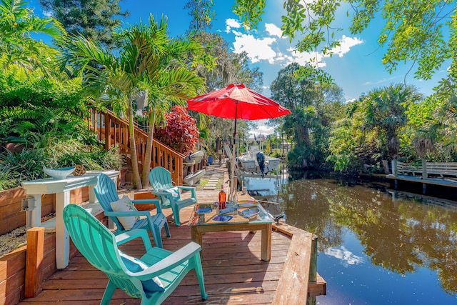 dock area with a water view