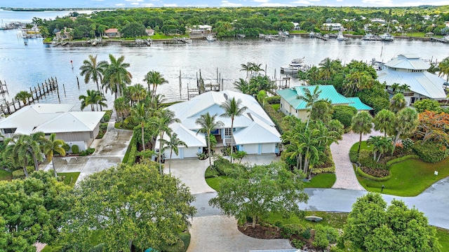 aerial view with a water view