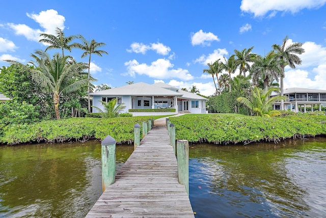 dock area with a water view