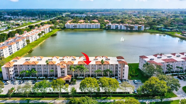 aerial view with a water view